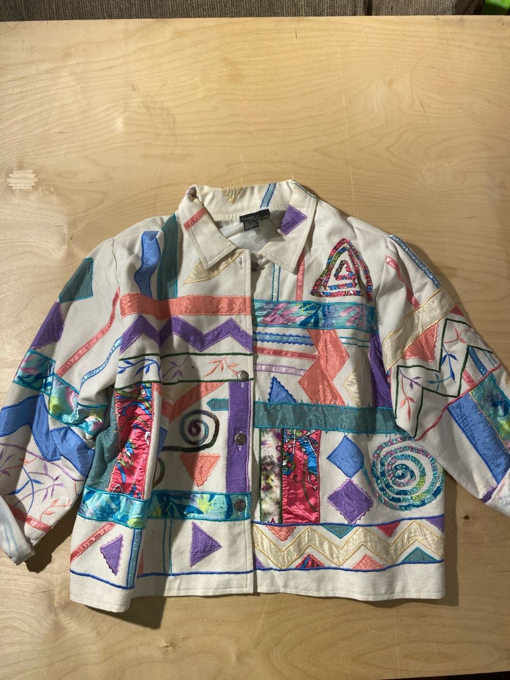 Daniel K White Cotton Jacket with Multicolor Abstract Patchwork 3X (CR)